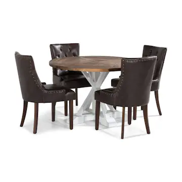 Matgrupp Bloomington Lyon Runt Matbord 120 cm Vit Bas med 4 Tuva Matstol Konstläder