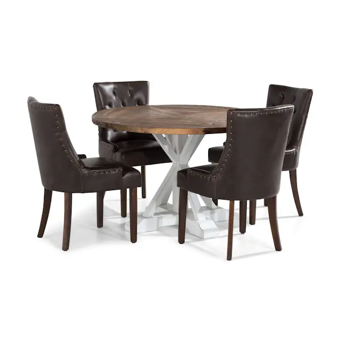 Matgrupp Bloomington Lyon Runt Matbord 120 cm Vit Bas med 4 Tuva Matstol Konstläder