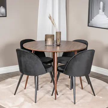 Matgrupp Venture Home Plake med 4 Valentina Stolar Sammet Runt