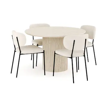 Matgrupp Andrarum Uppveda Runt Travertin Matbord 120 cm med 4Gemmiano Matstol