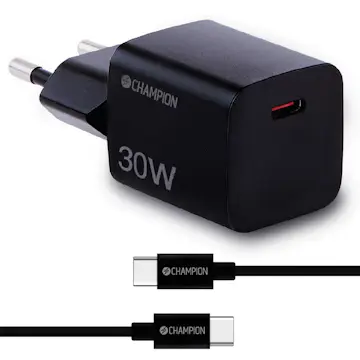 Laddare Champion 30W + USB-C Kabel Svart