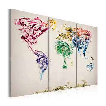 Tavla Arkiio Världskartan Färgad Rök Spår Triptych