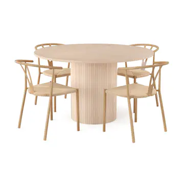 Matgrupp Bark Kopparbo Runt Matbord 130 cm med 4 Matstol Elysia Brun