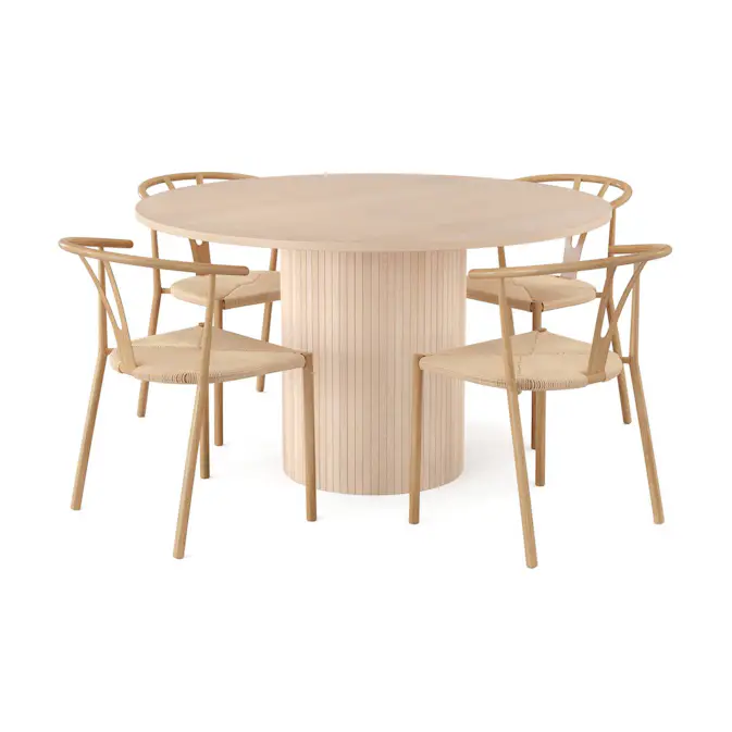 Matgrupp Bark Kopparbo Runt Matbord 130 cm med 4 Matstol Elysia Brun