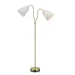 Golvlampa Markslöjd Modena i Mässing, Tvåarmad Lampa med Vit Textilskärm