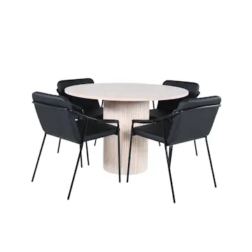 Matgrupp Venture Home med Runt Bianca Matbord och 4 Tjärö Matstolar