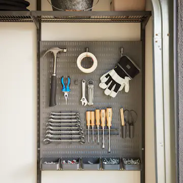 Fövaring Elfa Garage+ Set med Krokar och Boxar för Förvaringstavla