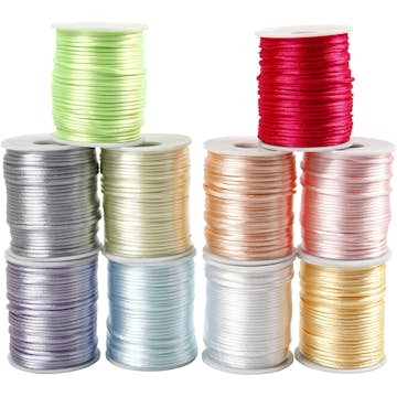 Satinsnören Creativ Company Sortiment Pastellfärger Tjocklek 2 mm 10x50 m/1 Förp