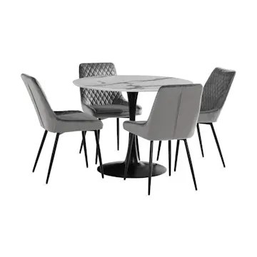 Matgrupp Basic Home Caitly Runt Matbord 100 cm med 4 Hennebyn Matstol