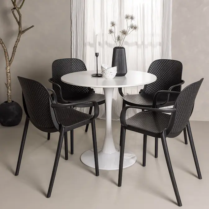 Matgrupp Venture Home Hamden Ø80 cm med 4 Baltimore stolar