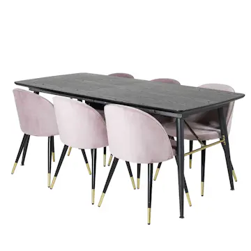 Matgrupp Venture Home Gold med 6 Velvet Stolar