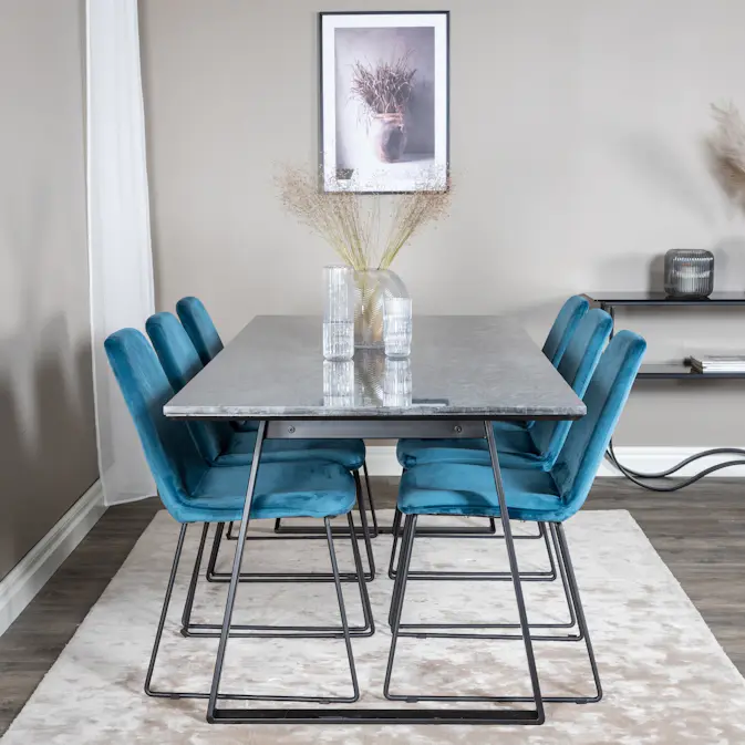 Matgrupp Venture Home Estelle med 6 Muscot Stolar Sammet