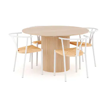 Matgrupp Bark Kopparbo Runt Matbord 130-180 cm Förlängningsbartt med 4Elysia Matstol