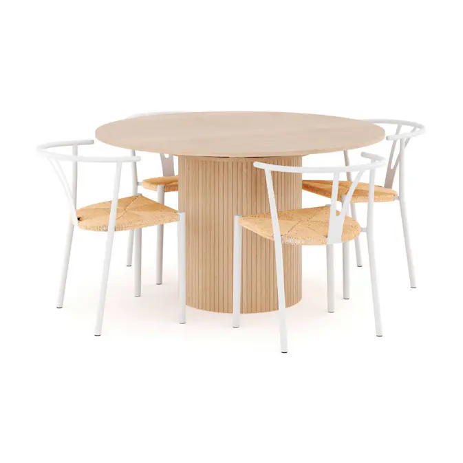 Matgrupp Bark Kopparbo Runt Matbord 130-180 cm Förlängningsbartt med 4Elysia Matstol