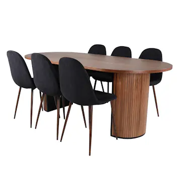 Matgrupp Venture Home Bianca Valnöt med 6 Pobbie Stolar Polyester