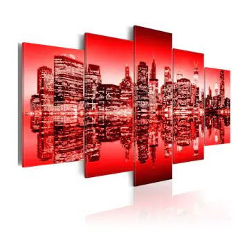 Tavla Arkiio Rött Sken Över New York 5 st