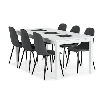 Matgrupp Basic Home Jasmin Rektangulärt Matbord 180-270 cm Förlängningsbart med 6 Nibe Matstol