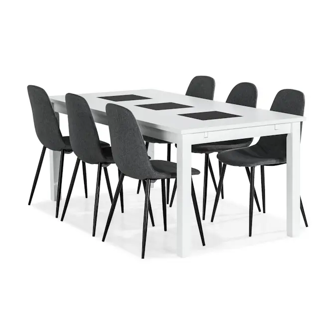 Matgrupp Basic Home Jasmin Rektangulärt Matbord 180-270 cm Förlängningsbart med 6 Nibe Matstol