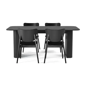 Matgrupp Bark Kopparbo Rektangulärt Matbord 180-240 cm Förlängningsbart med 4 Jerup Matstol