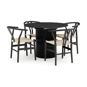 Matgrupp Bark Kopparbo Runt Matbord 106-156 cm Svart Förlängningsbartt med 4Dastoori Matstol