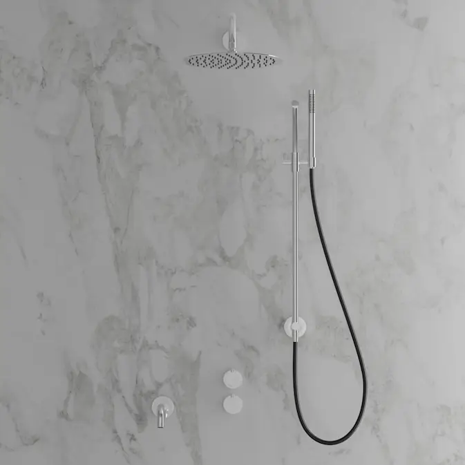 Takduschset Scandtap Steel Harmonized 6X med Badkarsblandare för Inbyggnad