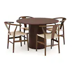 Matgrupp Bark Kopparbo Runt Matbord 120 cm med 4 Dastoori Matstol Valnöt