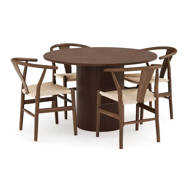 Matgrupp Bark Kopparbo Runt Matbord 120 cm med 4 Dastoori Matstol Valnöt