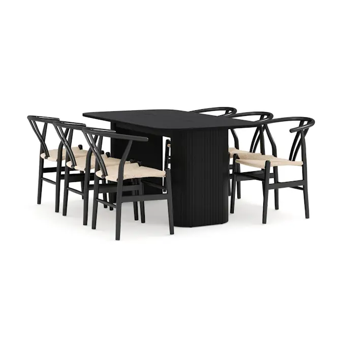 Matgrupp Bark Kopparbo Rektangulärt Matbord 160 cm med 6 Dastoori Matstol