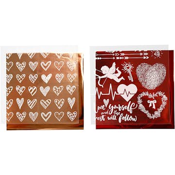 Dekorationsfolie Creativ Company Och Limark med Motiv Röd Hjärta Och Kärlek 2x2 Ark/1 Förp