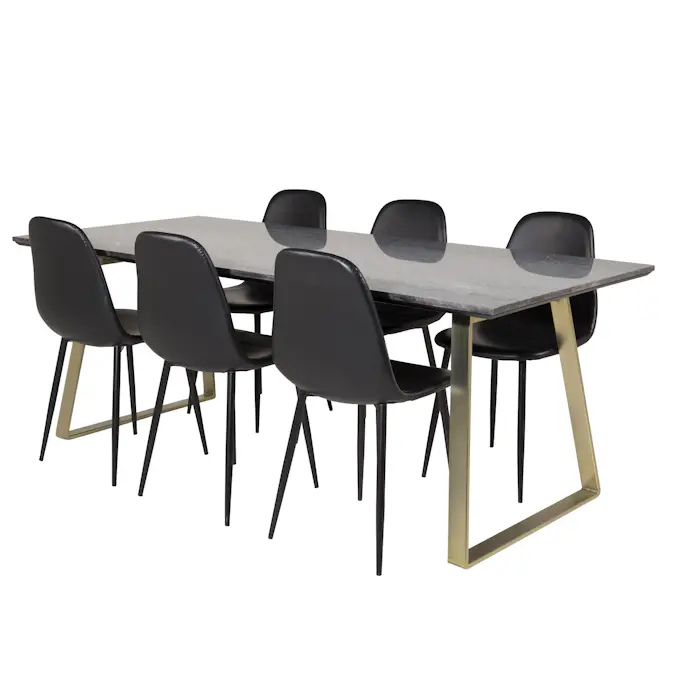 Matgrupp Venture Home Estelle 200 med 6 Pobbie Stolar Konstläder