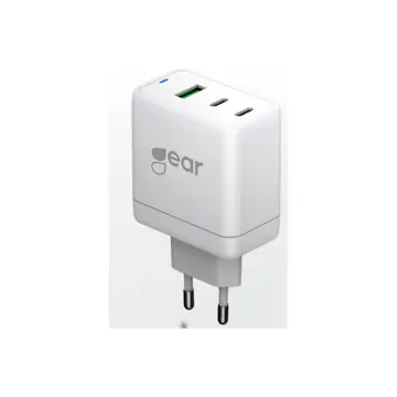 Laddare Gear Gan 220v 2xUSB-C + 1xUSB-A PD 45w + 18w + 5a (tot. 65w)