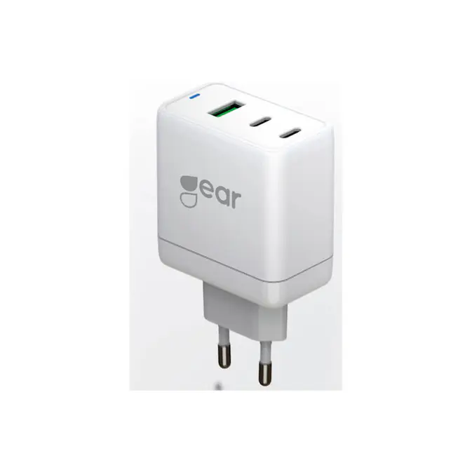 Laddare Gear Gan 220v 2xUSB-C + 1xUSB-A PD 45w + 18w + 5a (tot. 65w)