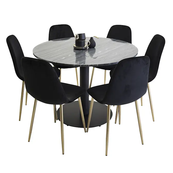 Matgrupp Venture Home Estelle Svart med 6 Pobbie Stolar