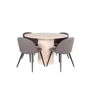 Matgrupp Venture Home med Runt Bianca Matbord och 4 Valentina Stitcthes Matstolar