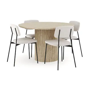 Matgrupp Andrarum Uppveda Runt Travertin Matbord 120 cm med 4 Lowe Matstol