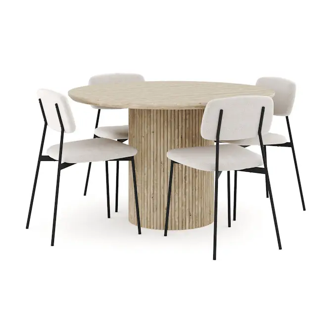 Matgrupp Andrarum Uppveda Runt Travertin Matbord 120 cm med 4 Lowe Matstol