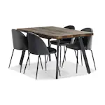 Matgrupp Basic Home Marcelen Rektangulärt Matbord 140-180 cm Förlängningsbart med 4 Felipe Matstol Grå/Svart/Natur