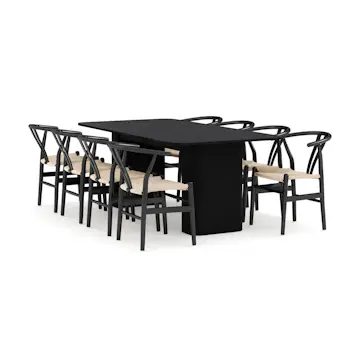 Matgrupp Bark Kopparbo Rektangulärt Matbord 200-260 cm Förlängningsbartt med 8 Dastoori Matstol