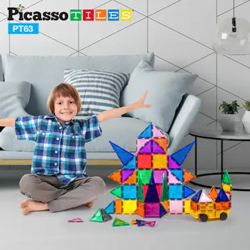 Magnetplattor Picasso Tiles 63 Bitar Med Bil