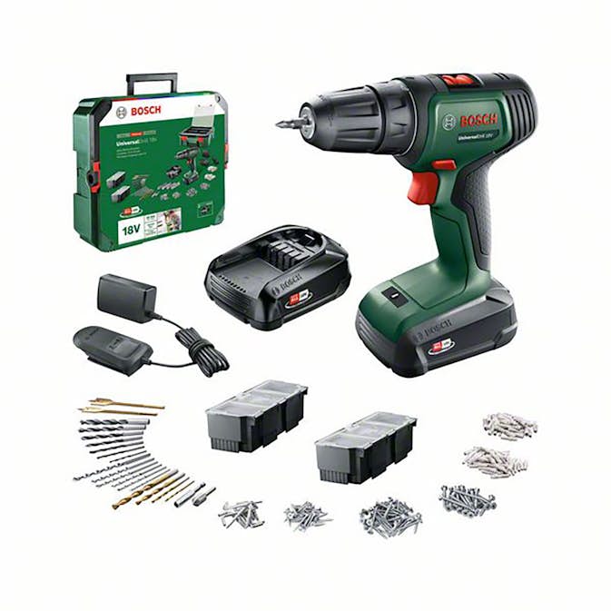 Borrskruvdragare Bosch Power Tools 18V med Batteri, Laddare & Tillbehörspaket