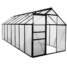 Växthus Green Land Svart Aluminiumstomme med Skjutdörr & Öppningsbara Polykarbonatfönster, 8,2 m²