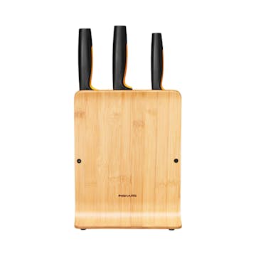 Knivblock Fiskars Functional Form  i Miljövänligt Bambu Inkl 3 Proffessionella Knivar