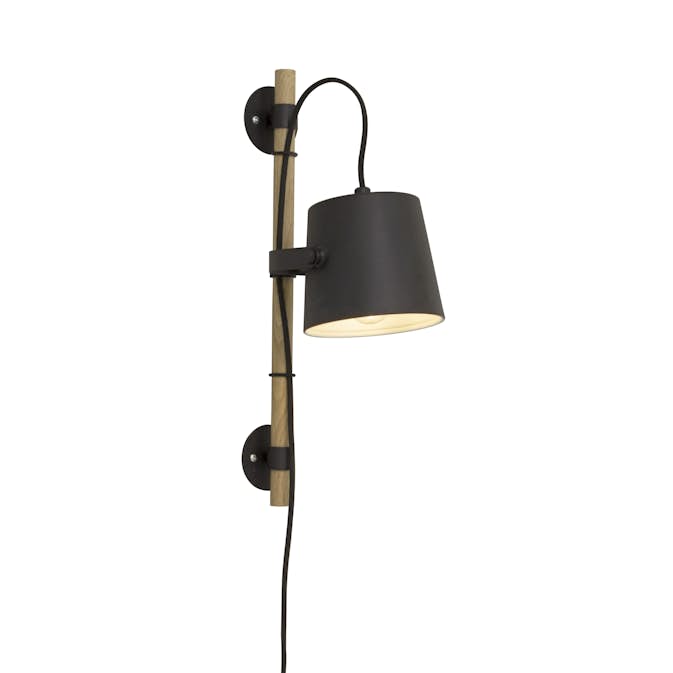 Vägglampa Aneta Espresso Svart/Trä