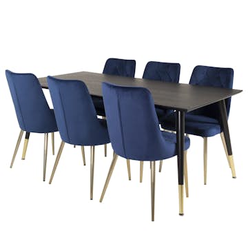 Matgrupp Venture Home Dipp med 6 Velvet Deluxe Sammet Stolar