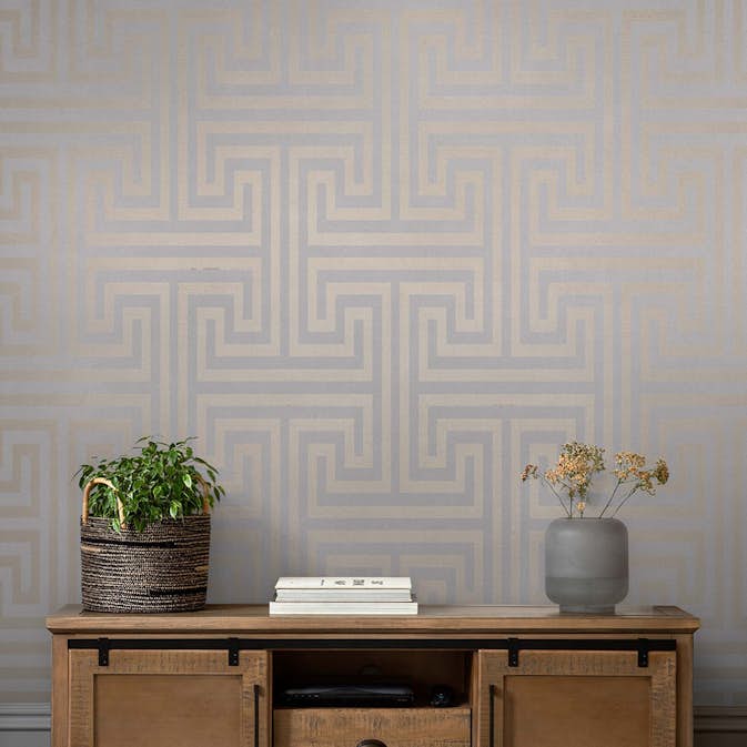 Tapet NEXT Metallic Greek Key Grey