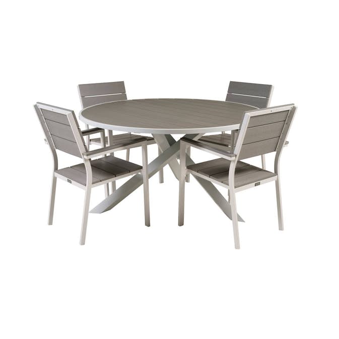Matgrupp Comfort Garden Parma Matgrupp Utomhus Rund Ø140cm med 4 Levels Stapelbara Matstolar