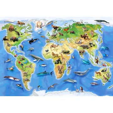 Barntapet ForWall Världskarta med vilda djur - EasyUp