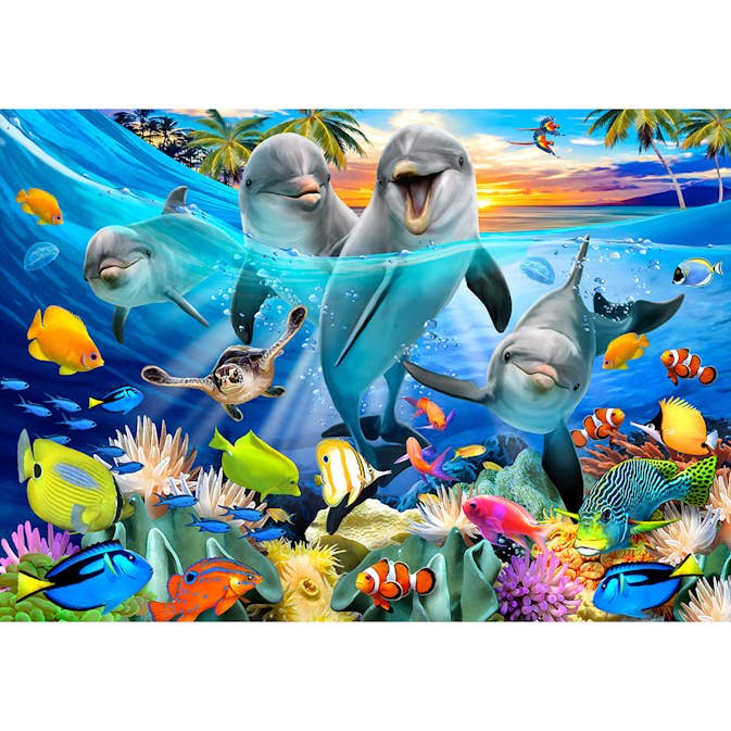 Barntapet ForWall Delfiner & tropiska palmer - EasyUp