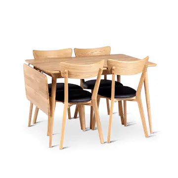 Matgrupp Stenexpo Alborg Förlängningsbart Bord & 4 Växjö Stolar i Massiv Oljad Ek