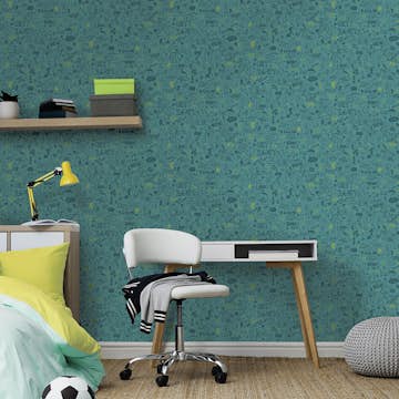 Tapet Holden Dream Catcher Doodle Teal Neon Yellow 13341